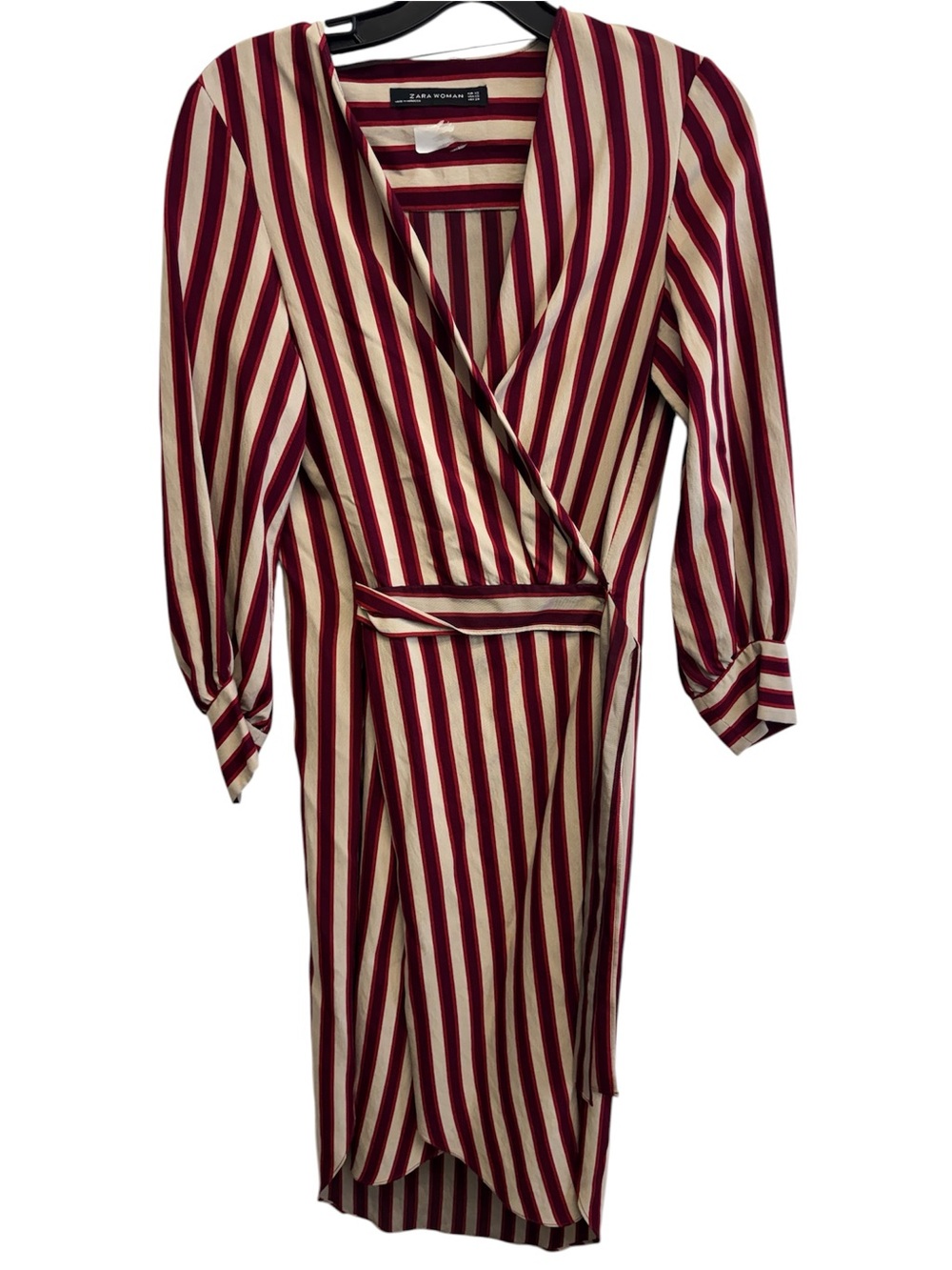 Zara Burgundy and Cream Striped Wrap Dress Jacket with Pants
